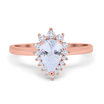 14K Rose Gold Teardrop Engagement Ring Round Simulated Cubic Zirconia Size-7